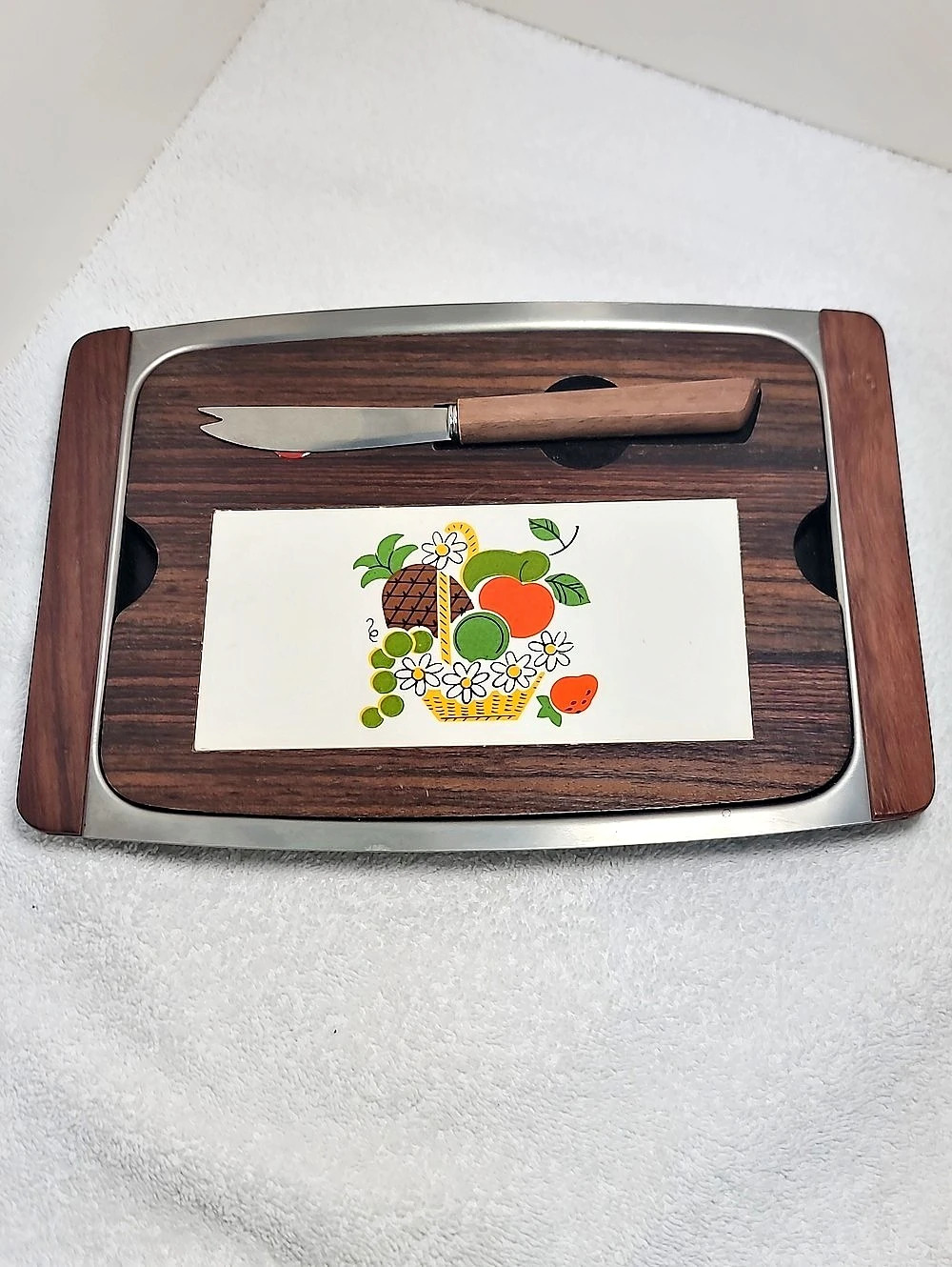Vintage Wood Serving Tray Cutting Board Set Brown Made In Japan